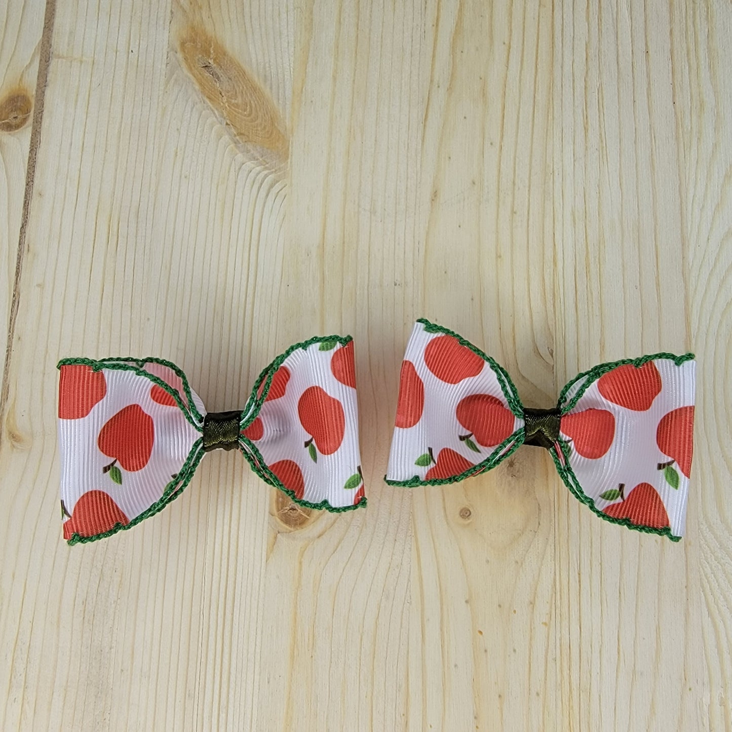 Apple Print Hair Bows- Set of 2