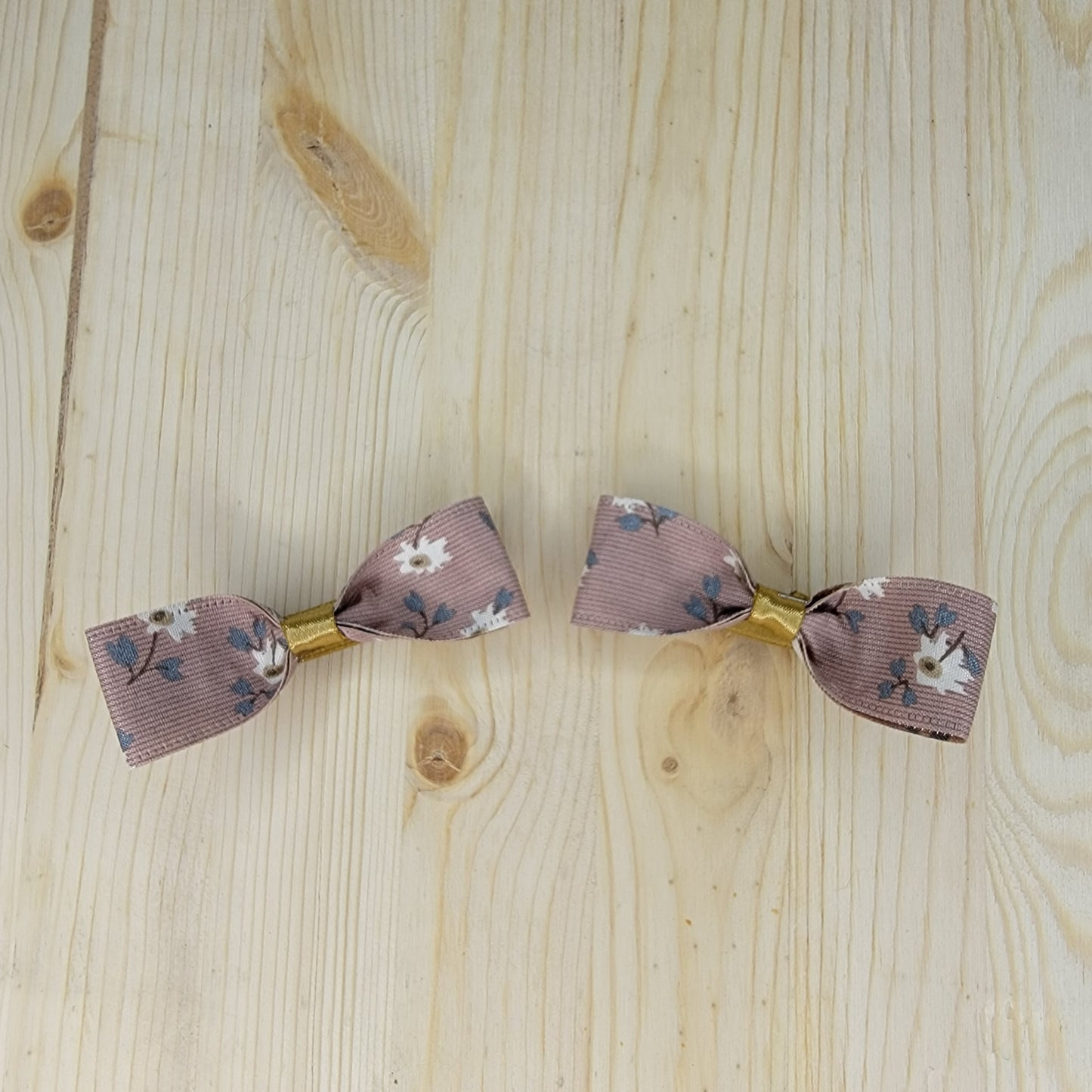 Pink Vintage- Style Floral Print Hair Bows- Set of 2