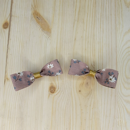 Pink Vintage- Style Floral Print Hair Bows- Set of 2