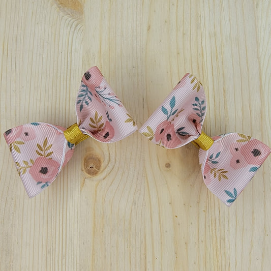 Pink Floral Print Hair Bows- Set of 2