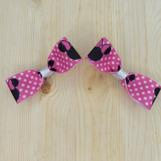 Pink Mouse Print Hair Bows- Set of 2