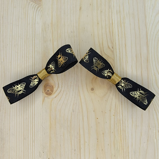 Gold Bee Print Hair Bows- Set of 2