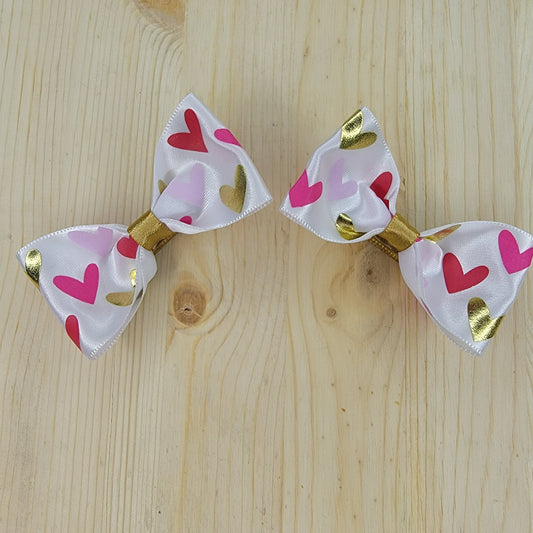 Pink and Gold Heart Print Hair Bows- Set of 2