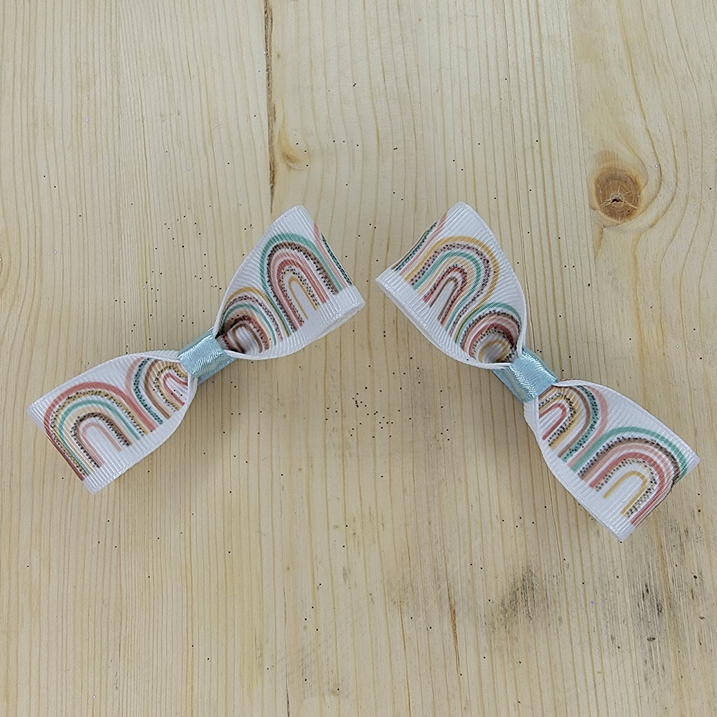 Neutral Rainbows Print Hair Bows- Set of 2